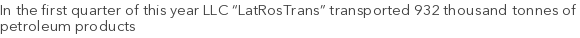 In the first quarter of this year LLC “LatRosTrans” transported 932 thousand tonnes of petroleum products